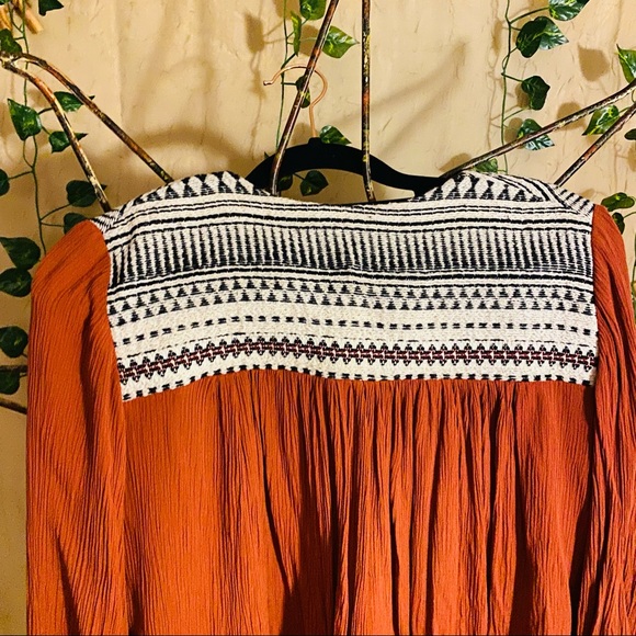 Bohemian Sunburnt Orange Pleated Boho Cardigan Tie Open Front - Picture 9 of 9